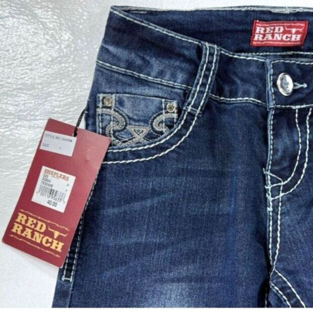 Red Ranch Bootcut Jeans Children's Western Wear Size Girls 7 New - Picture 9 of 13